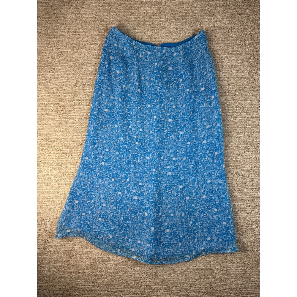 Cynthia Howie Maggy Boutique Blue White Silk Geometric Square Midi Skirt Size 6